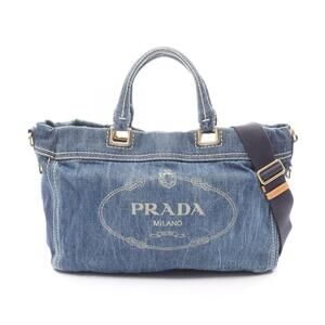 Prada DENIM CANAPA Tote Bag Navy Blue